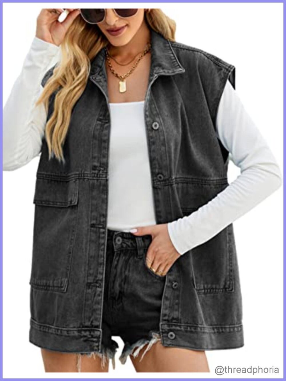 Oversized Denim Vest Womens Sleeveless Jean Jacket Button Down